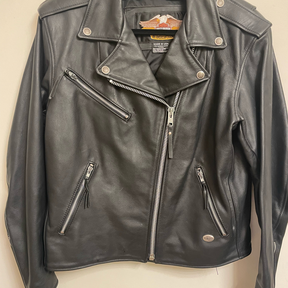 Harley Davidson Black Leather Jacket Large Vintage Full Zip - Picture 6 of 12